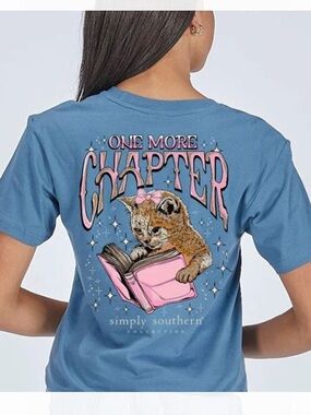 Simply Southern Cat One More Chapter NWT Tshirt Sz XXL Bookworm Reading Book